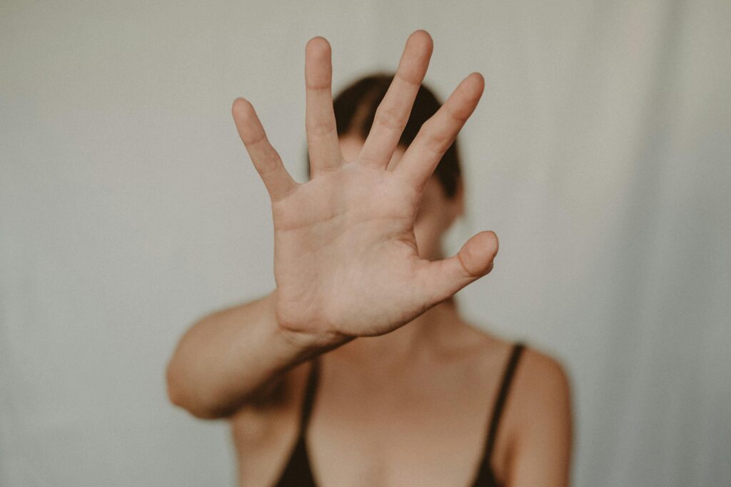 Photo by Anete Lusina: https://www.pexels.com/photo/woman-showing-stop-gesture-with-hand-5723263/